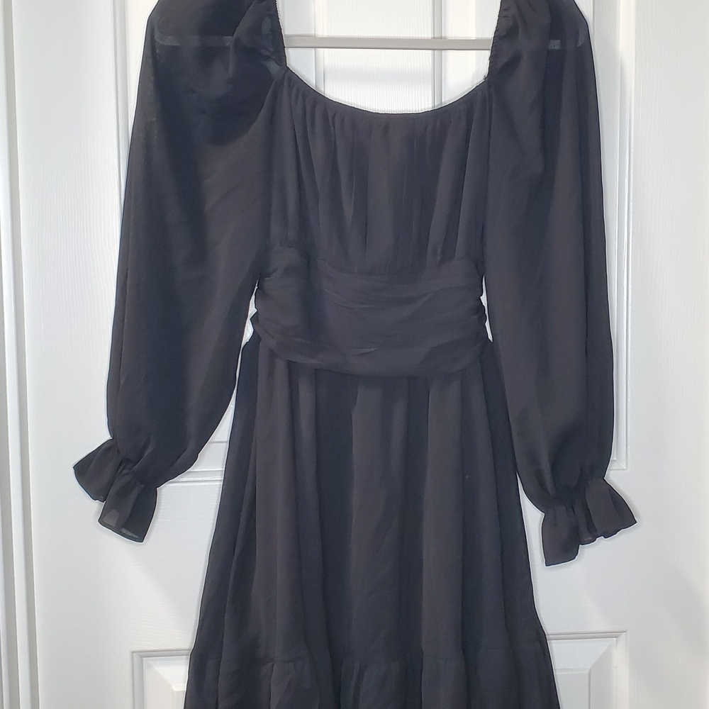 EXLURA‎ Black Long Sleeve Tie Back Dress - Picture 3 of 6